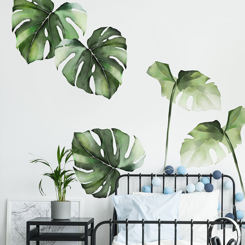 Monstera Thai Constellation - 수채화 Monstera 열대 정글 잎 벽