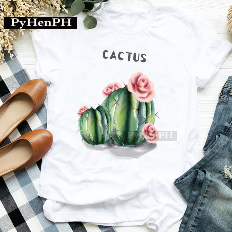 패션 여성용 개성있는 선인장 프린트 반팔 티셔츠 부모- - Plant Parental 리뷰 및 가격