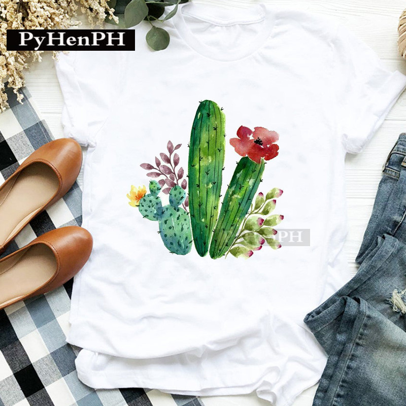 패션 여성용 개성있는 선인장 프린트 반팔 티셔츠 부모- - Plant Parental 리뷰 및 가격