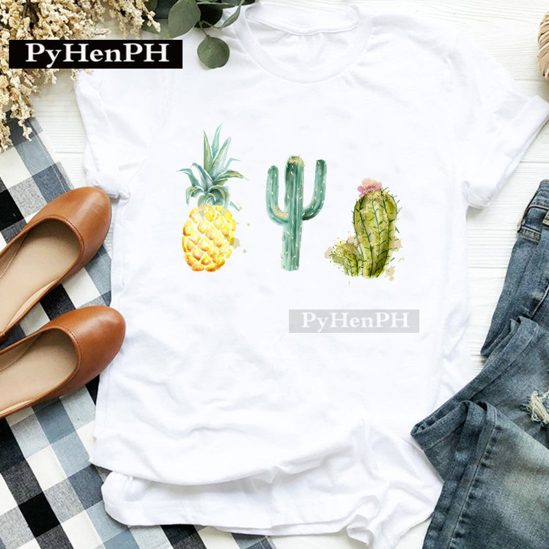 패션 여성용 개성있는 선인장 프린트 반팔 티셔츠 부모- - Plant Parental 리뷰 및 가격